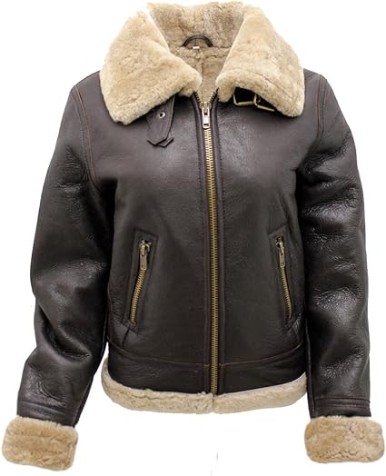 Women's Brown B3 WW2 Ginger Real Thick Sheepskin Leather Flying Jacket