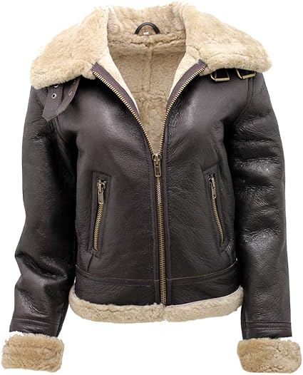 Women's Brown B3 WW2 Ginger Real Thick Sheepskin Leather Flying Jacket