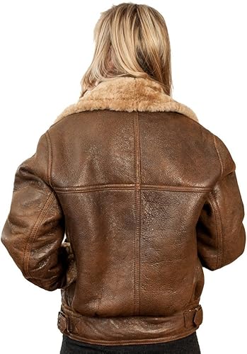 Women's Brown B3 WW2 Ginger Sheepskin Leather Flying Jacket