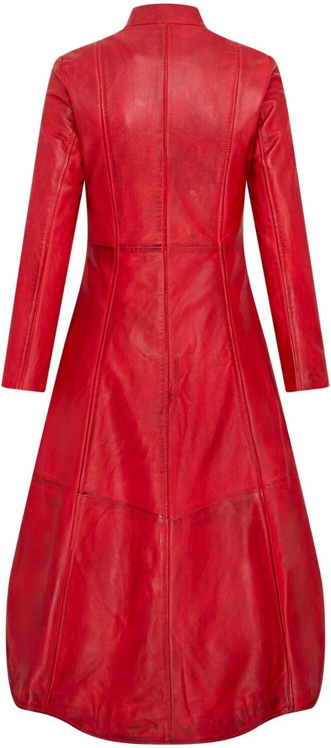 Womens Edwardian Gothic Full Length Leather Punk Coat