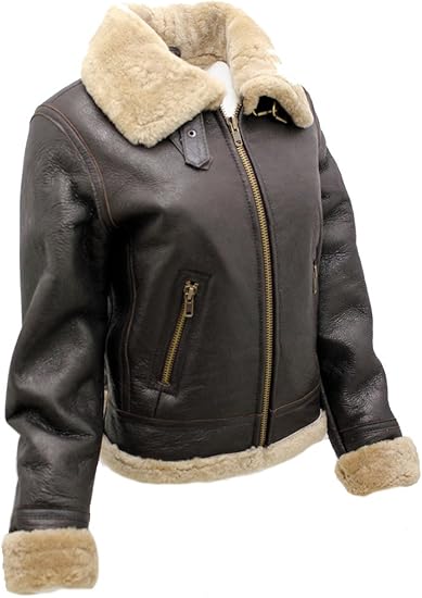 Women's Brown B3 WW2 Ginger Real Thick Sheepskin Leather Flying Jacket