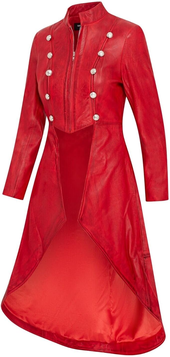 Womens Edwardian Gothic Full Length Leather Punk Coat