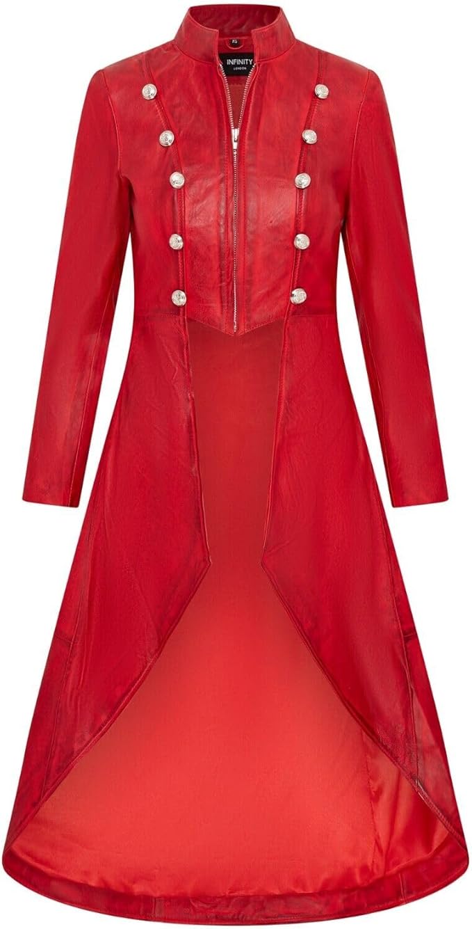 Womens Edwardian Gothic Full Length Leather Punk Coat