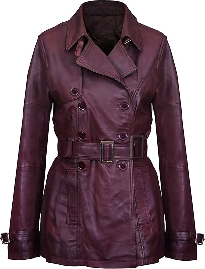 Women's 3/4 Green Ladies Lamb Leather Nappa Trench Coat