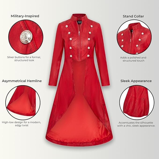 Womens Edwardian Gothic Full Length Leather Punk Coat