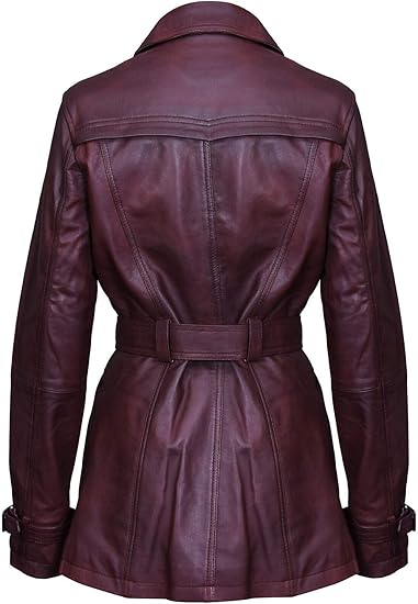 Women's 3/4 Green Ladies Lamb Leather Nappa Trench Coat