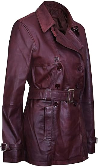 Women's 3/4 Green Ladies Lamb Leather Nappa Trench Coat