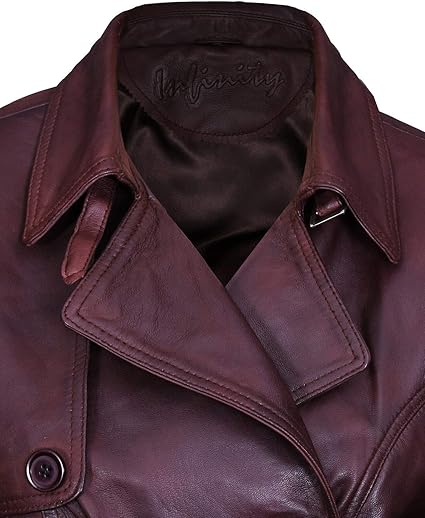 Women's 3/4 Green Ladies Lamb Leather Nappa Trench Coat